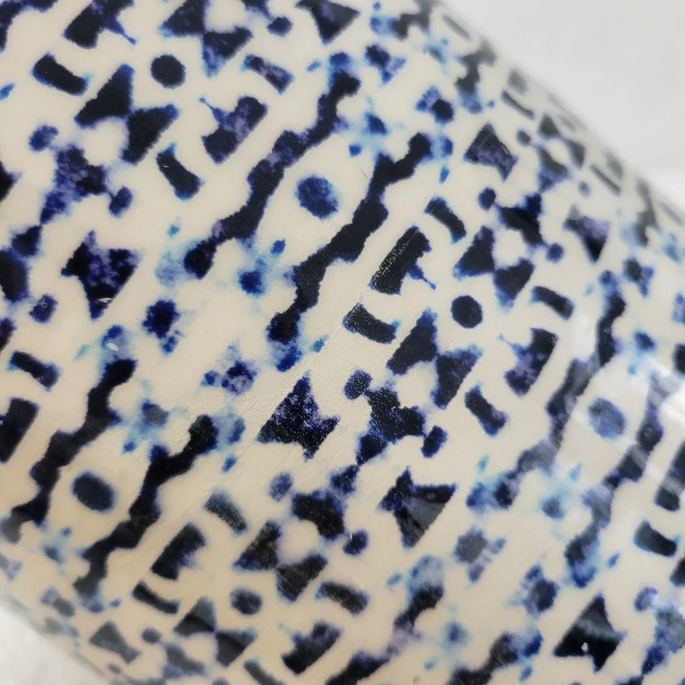 Viva Terra Tall Canister Jesses Indigo Blue‎ White Bohemian Evil Eye Wood Base